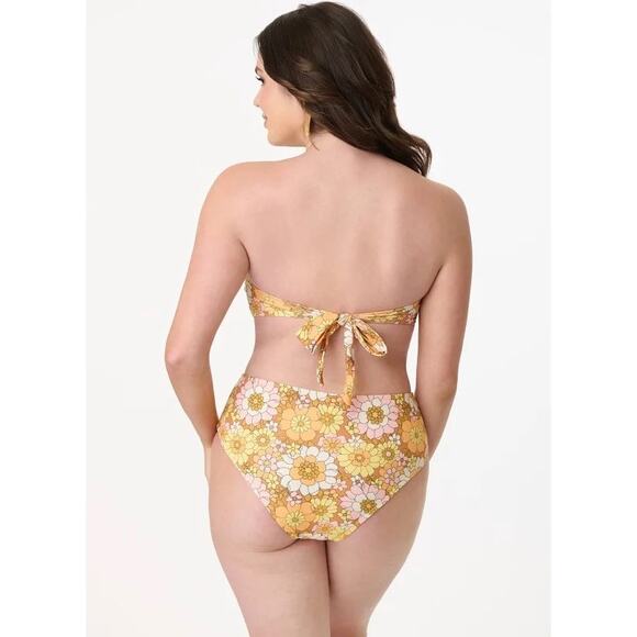 Magnolia Place 1970s Mustard Floral Print Two Piece Bikini Swimsuit - Small NWT - Picture 2 of 7